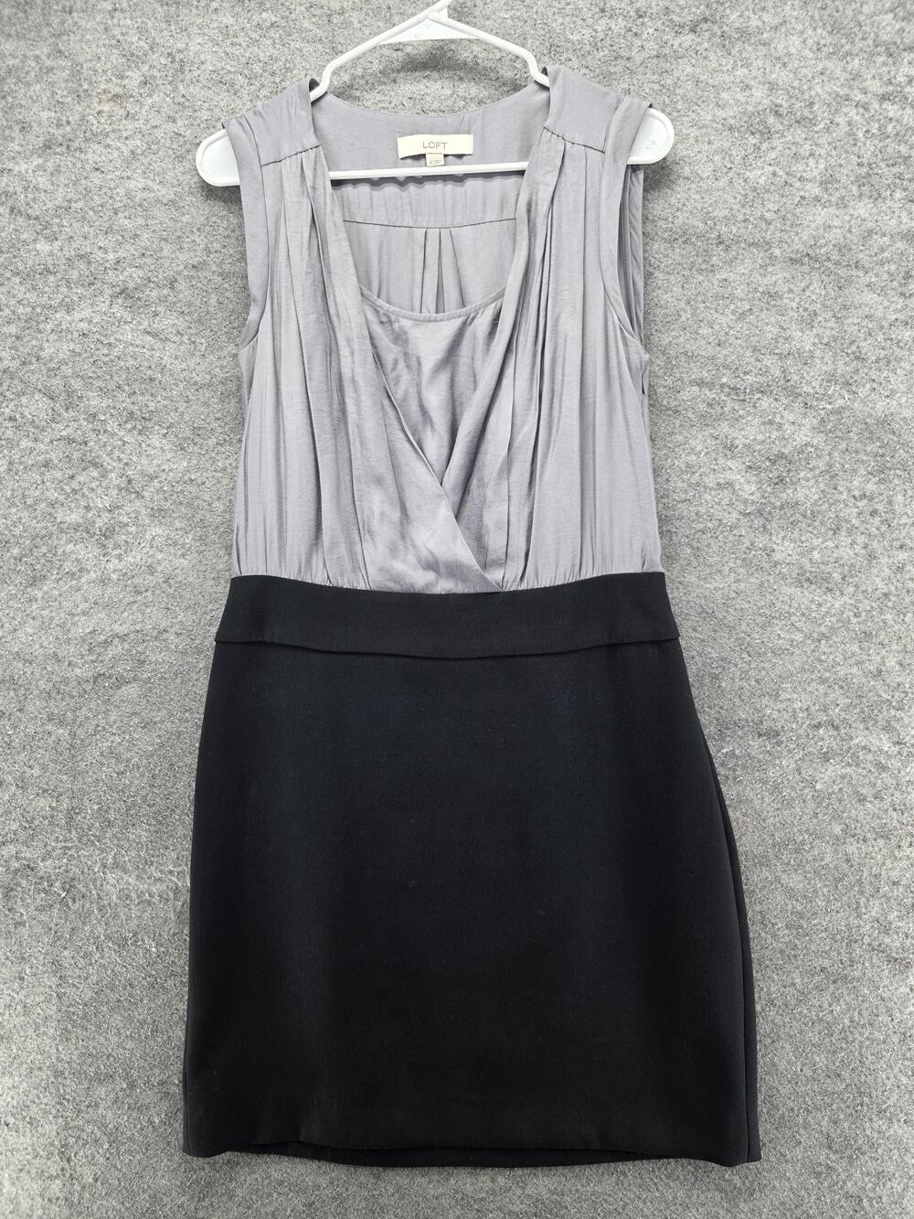 LOFT Dress Womens 4 Gray Black Colorblock Sheath Sleeveless Work Office